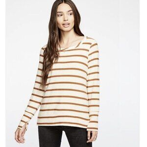 Chaser Beige & Brown Stripe Crewneck Long Sleeve Top S
